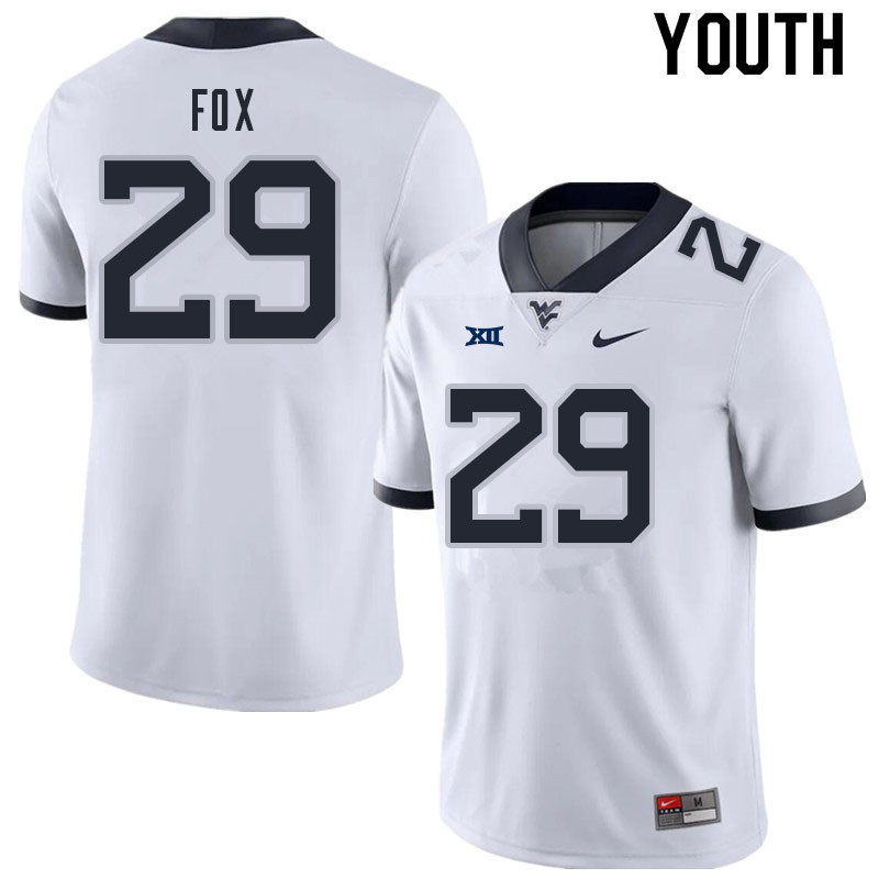 Youth #29 Preston Fox West Virginia Mountaineers College Football Jerseys Sale-White - Click Image to Close